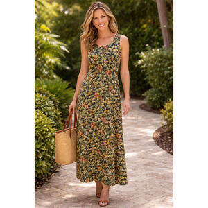 Vtg T & Company Sleeveless Floral Maxi Dress Back Zip Size 14